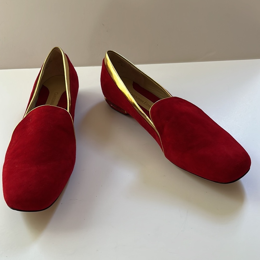CAROLINNA ESPINOSA | Red Suede Leather Loafer trimmed in Gold